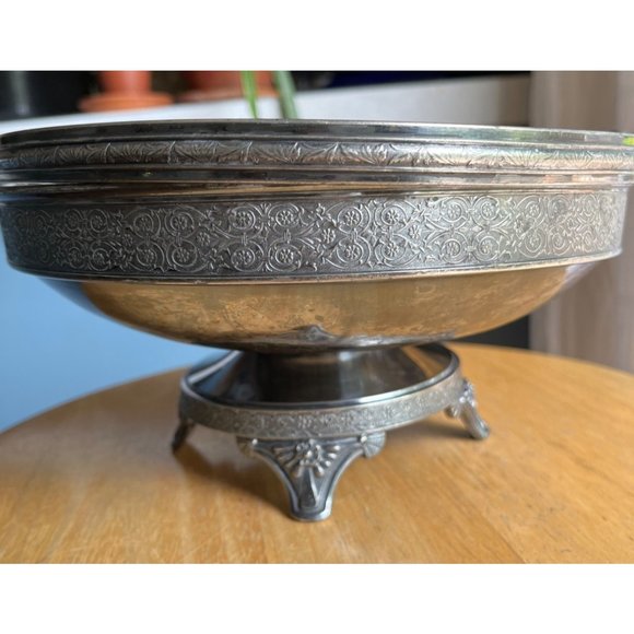 Meriden Silver Plate Etched Wedding Basket 9" Heavy Vintage Ornate Bowl - Picture 5 of 9
